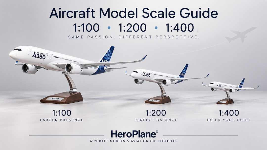 Aircraft model scale guide comparing 1:100, 1:200 and 1:400 aircraft models