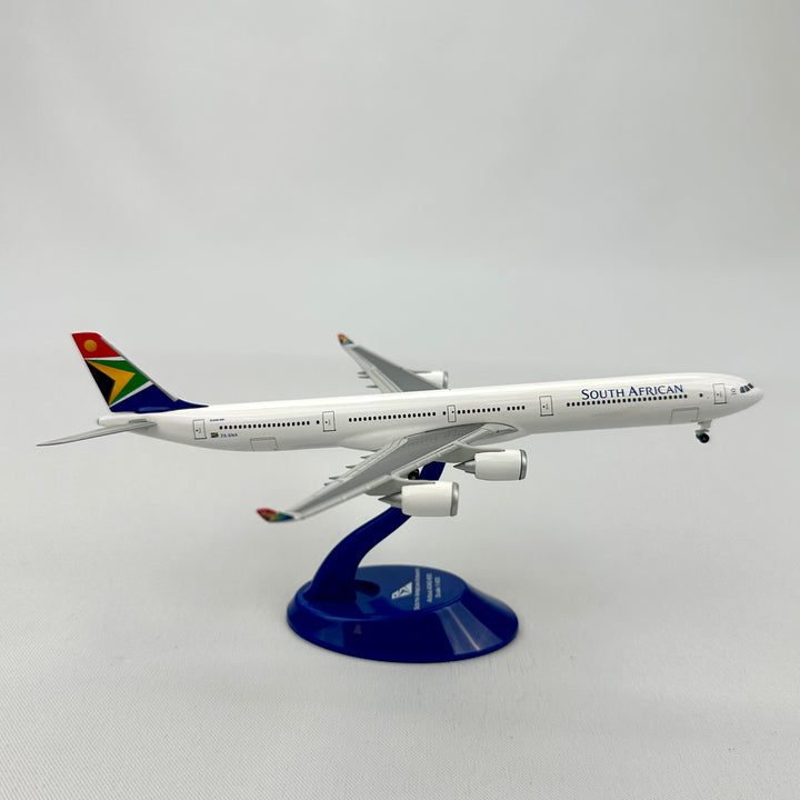 Model airplane of South African Airways on a white background