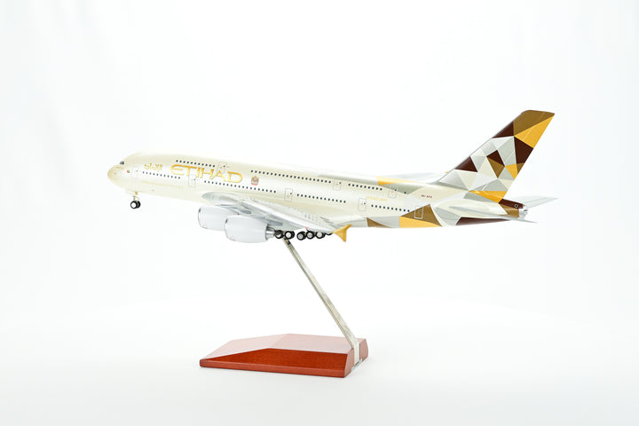 Etihad Airways Airbus A380 model aircraft side view landing gear