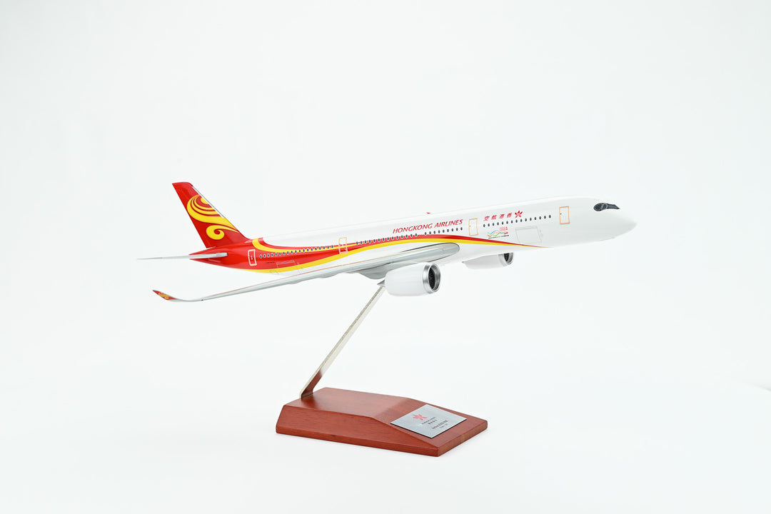 Detailed close-up of Hong Kong Airlines logo on Airbus A350-900 model
