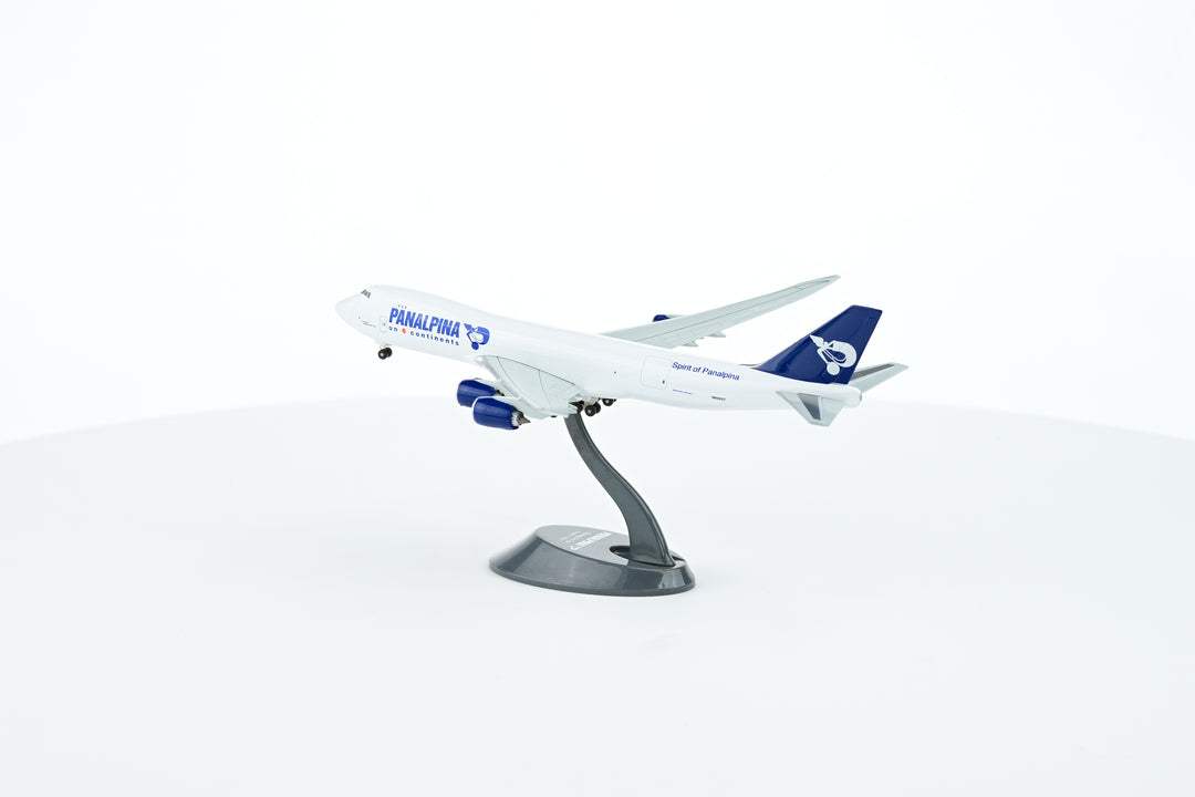 Detailed close-up of panalpina logo on Boeing B748F 1:400 model