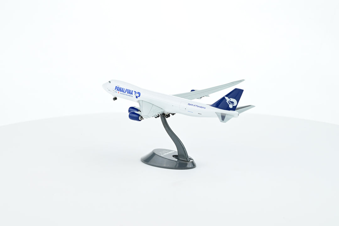 Collector's Panalpina Boeing B748F 1:400 model displayed on stand