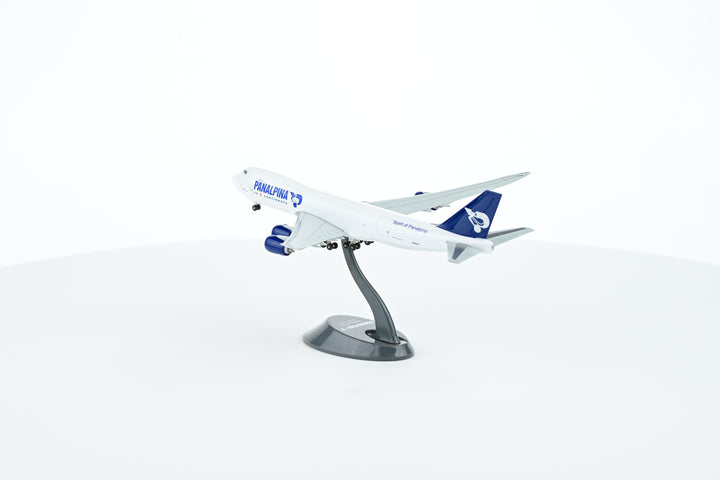 Collectors Panalpina Boeing B747-8F 1:400 model displayed on plastic stand
