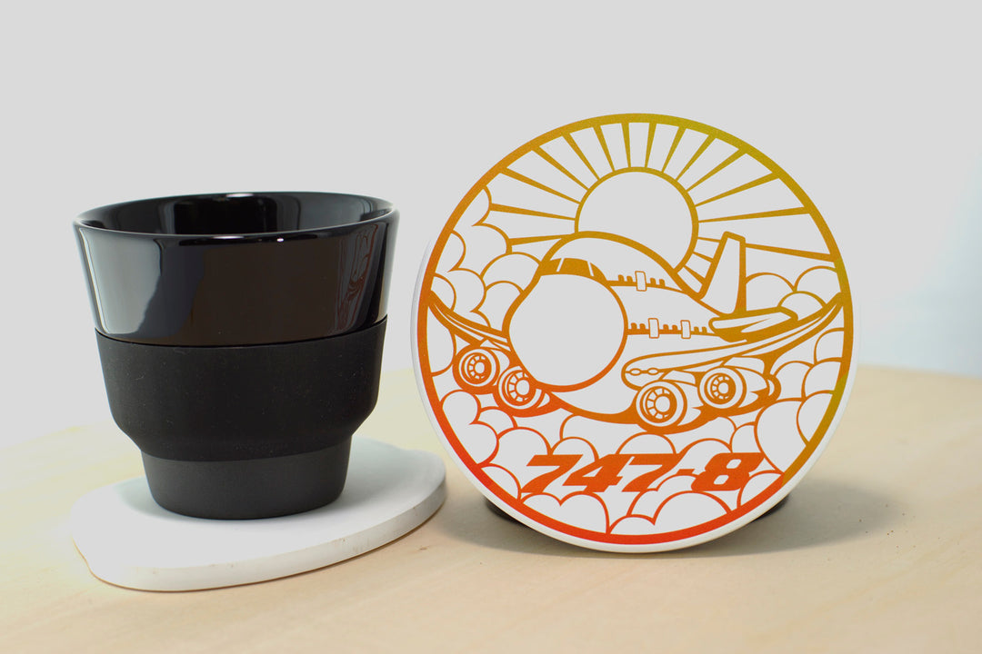 ceramic airline 747-8 coaster detail vibrant print non-slip backing