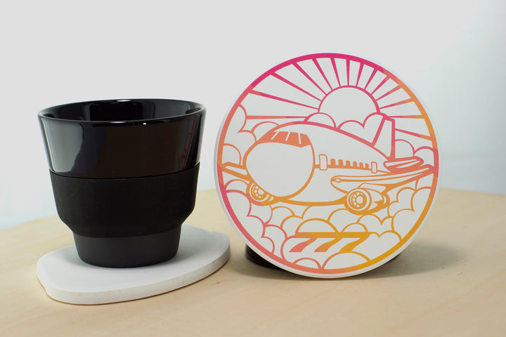 airline 777 themed ceramic coaster non-slip base home decor aviation style