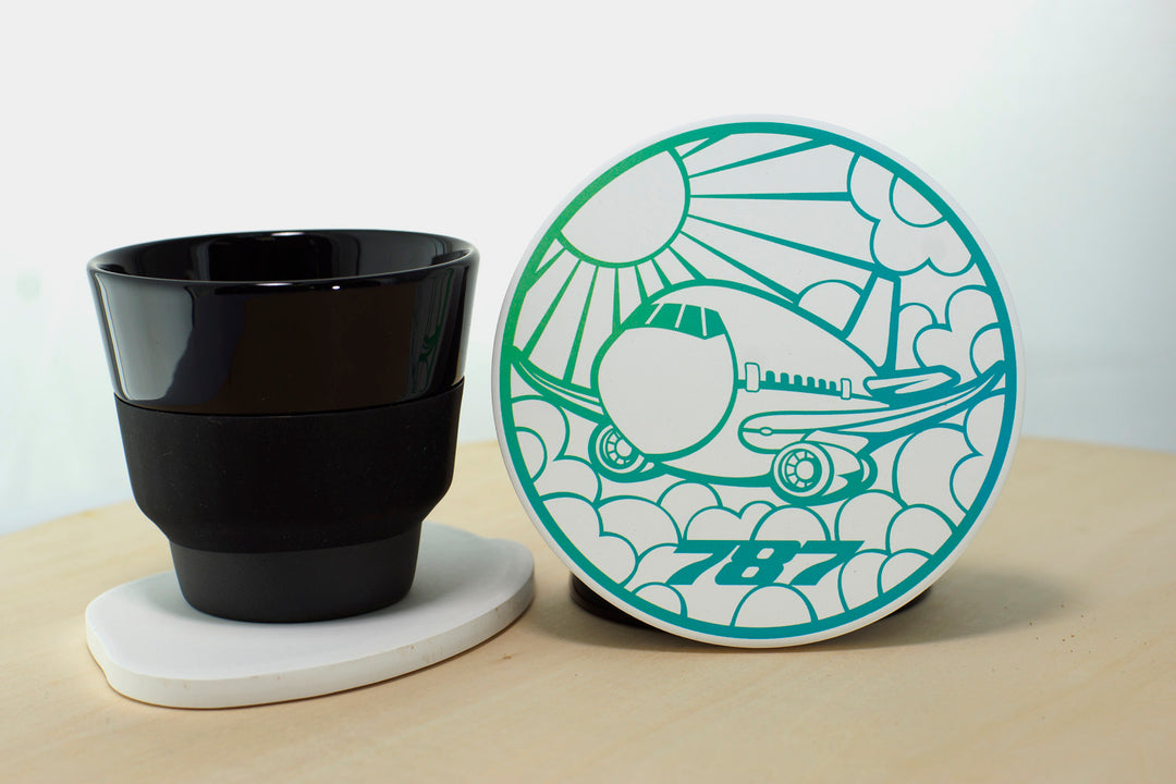 airline 787 themed ceramic coaster non-slip base home decor aviation style