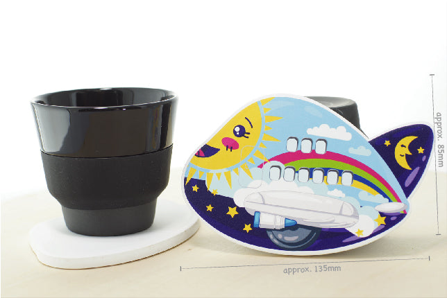 HeroPlane ceramic coasters on table with cup non-slip base