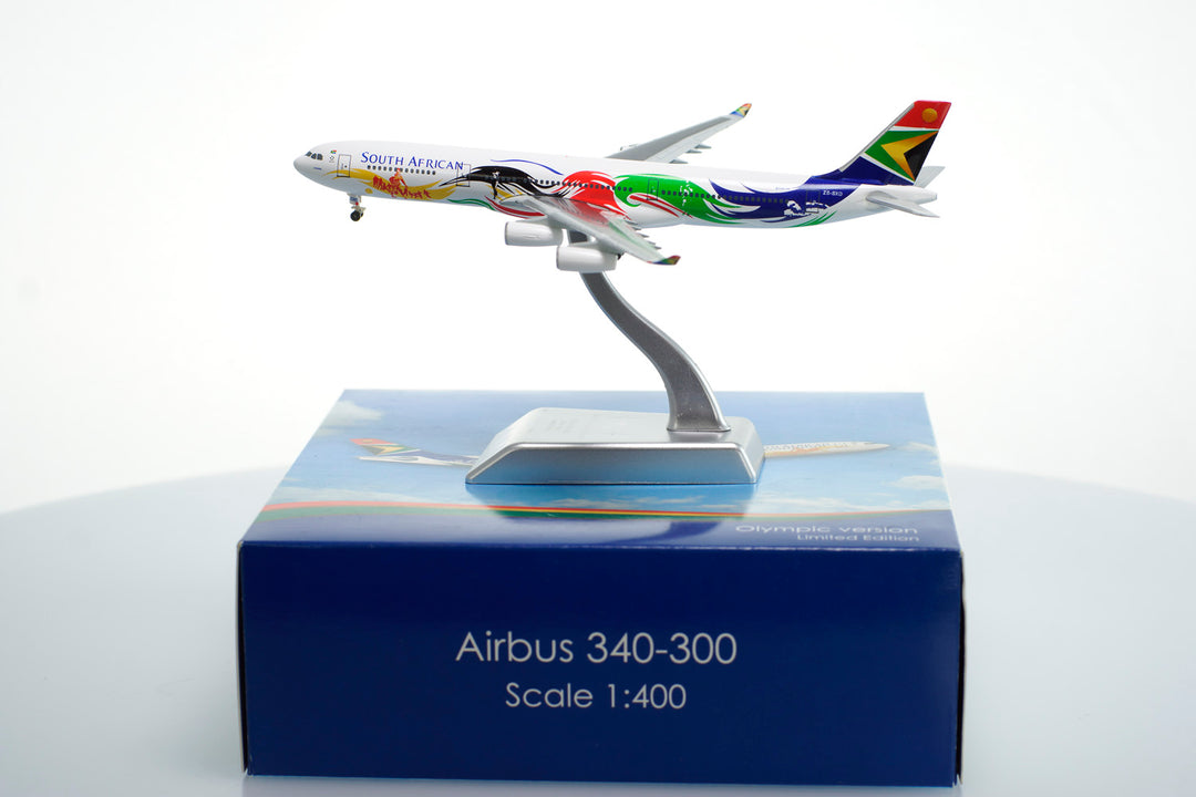 South African Airways Airbus A340-300 diecast model aircraft side view Olympic Limited Edition